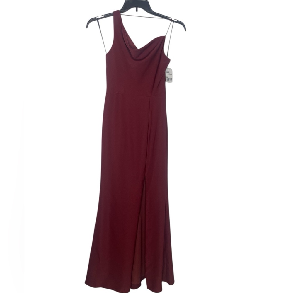 After Six One-Shoulder Draped Cowl-Neck Maxi Dress style in Cabernet